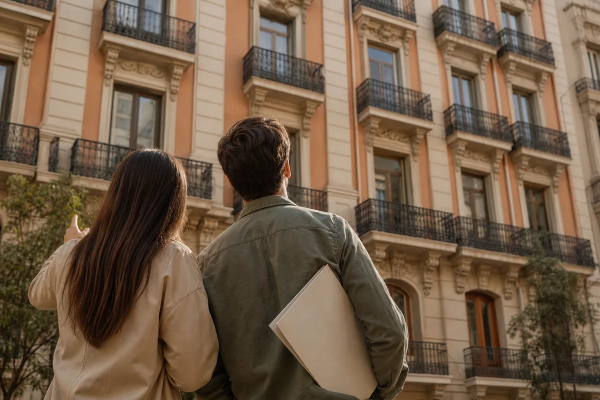 Viewing the facade of a Spanish property before signing an arras contract
