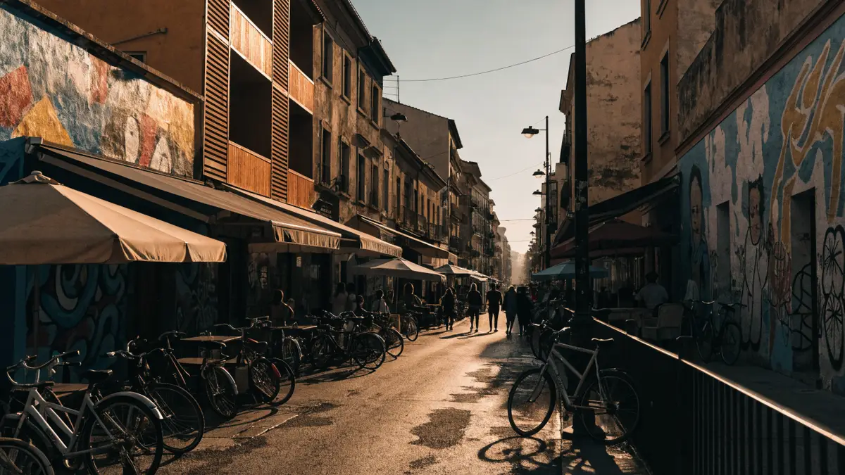 Rue colorée avec des terrasses de café dans le quartier de Ruzafa à Valencia