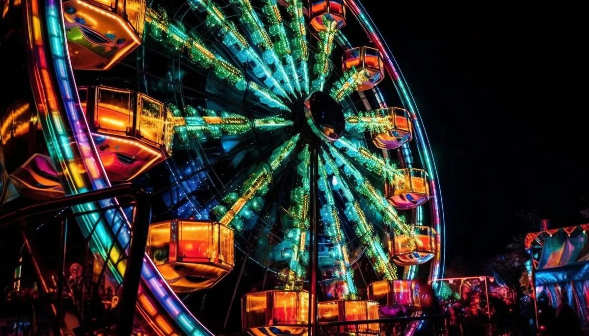 Illuminated ferris wheel at the Gran Fira funfair in Valencia