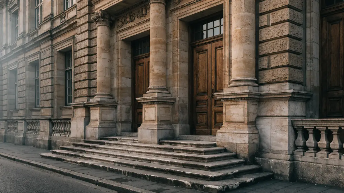 Classical consulate style building exterior in morning light