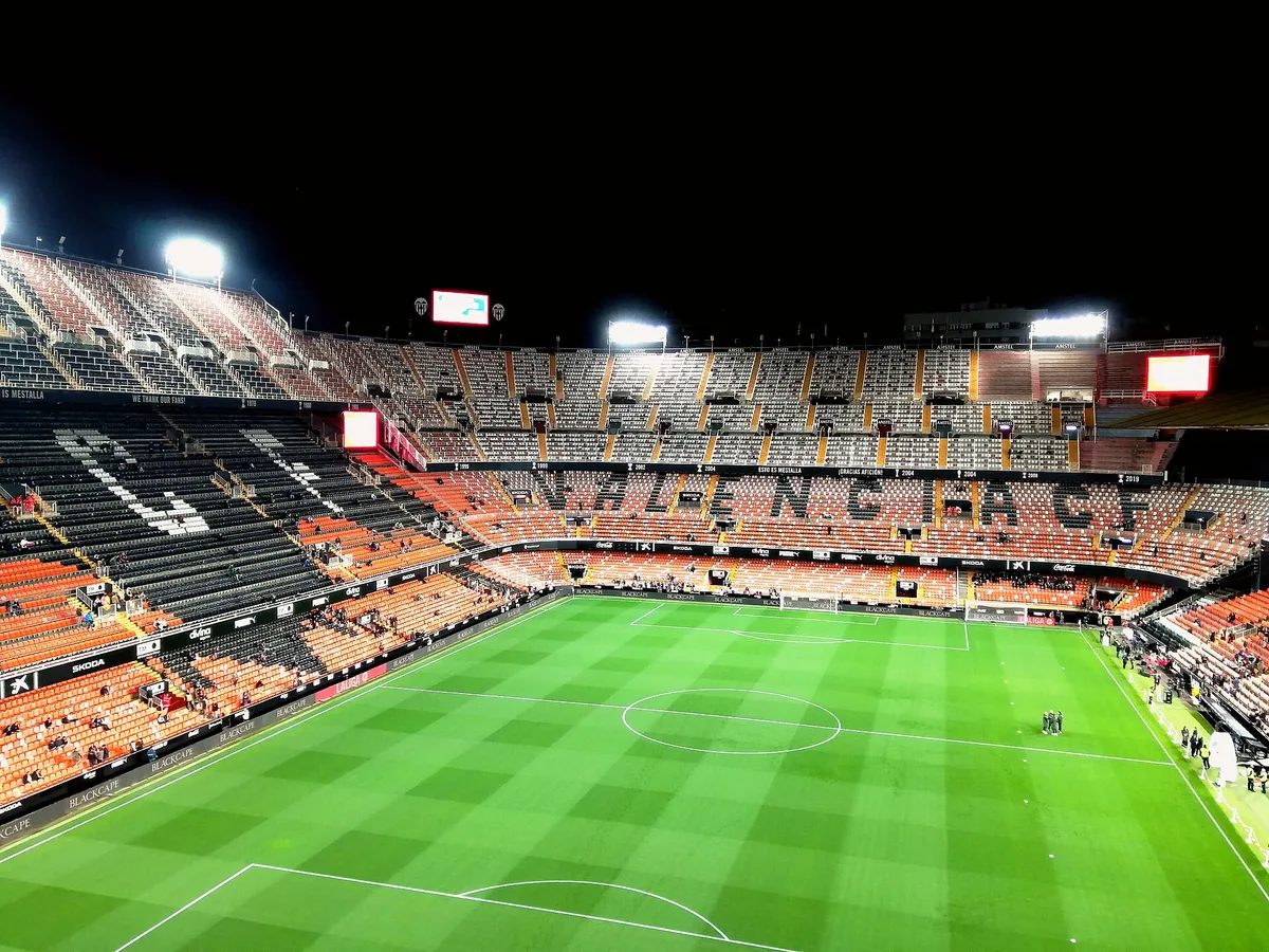 The stands of Mestalla stadium full of fans before a match