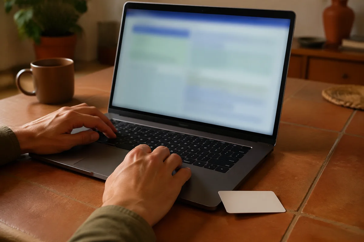 Applying online for a Spanish social security number with a certificado digital on a laptop