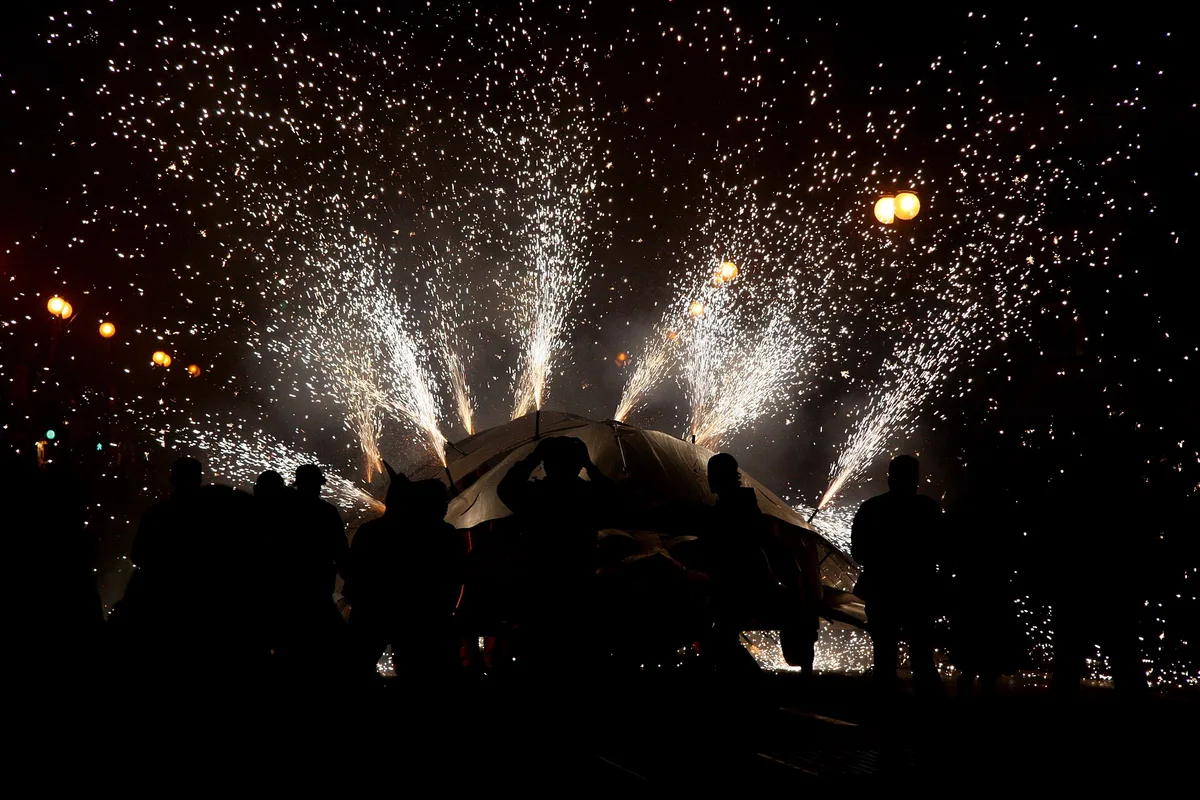 Fireworks lighting up the night sky during a Las Fallas closing display