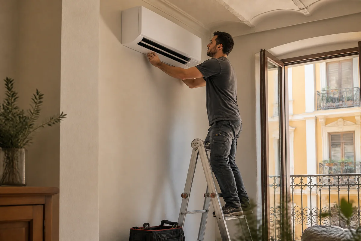 Installation d'un climatiseur split dans un appartement de Valencia avant les chaleurs de l'été