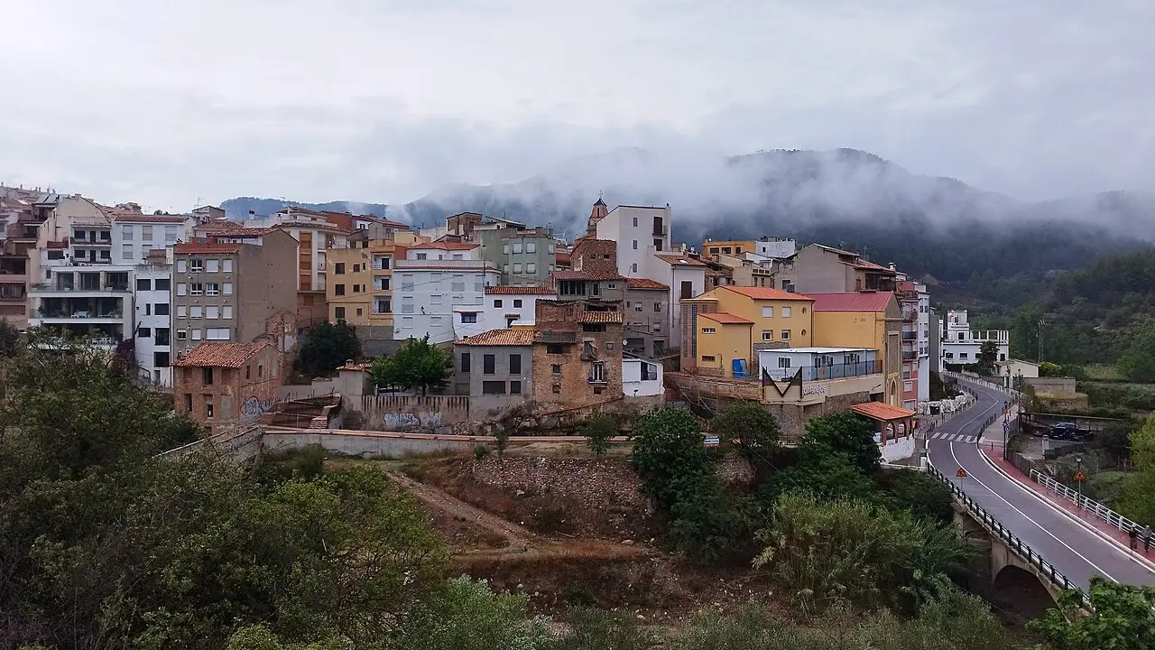 Montanejos village on the hillside above the Mijares river gorge