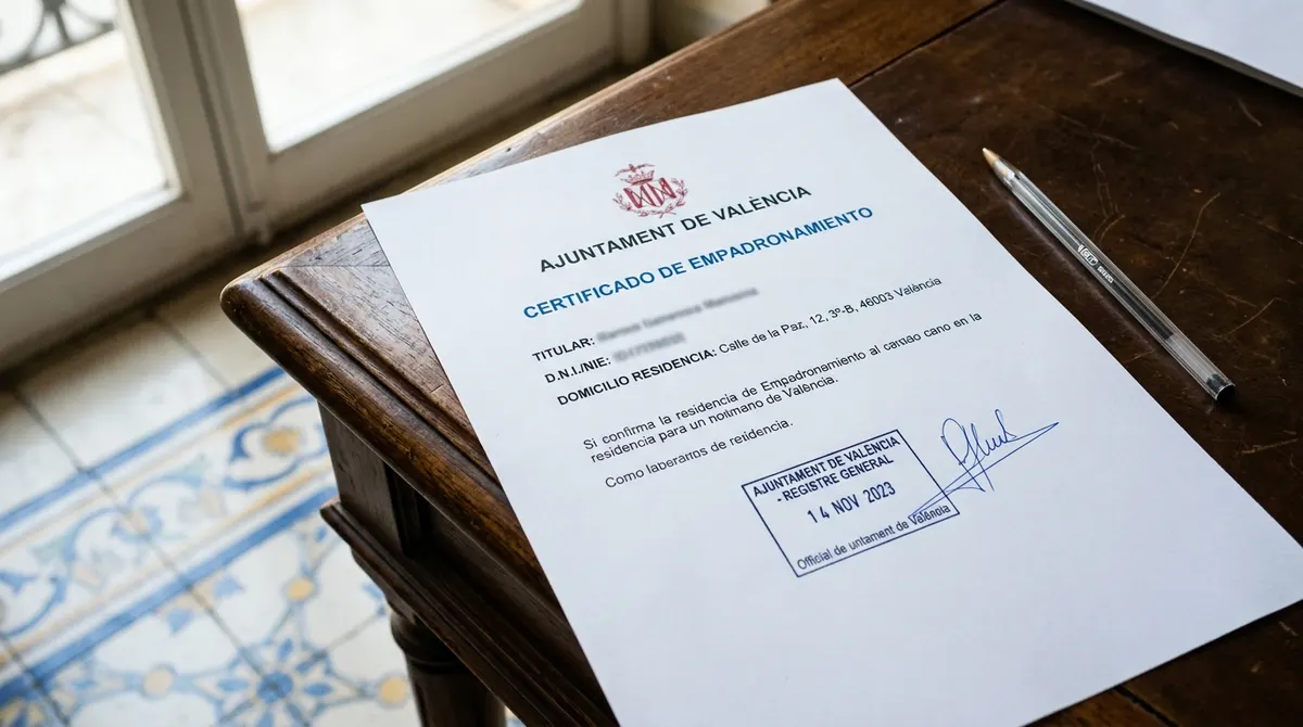Certificado oficial de empadronamiento emitido por el ayuntamiento de Valencia