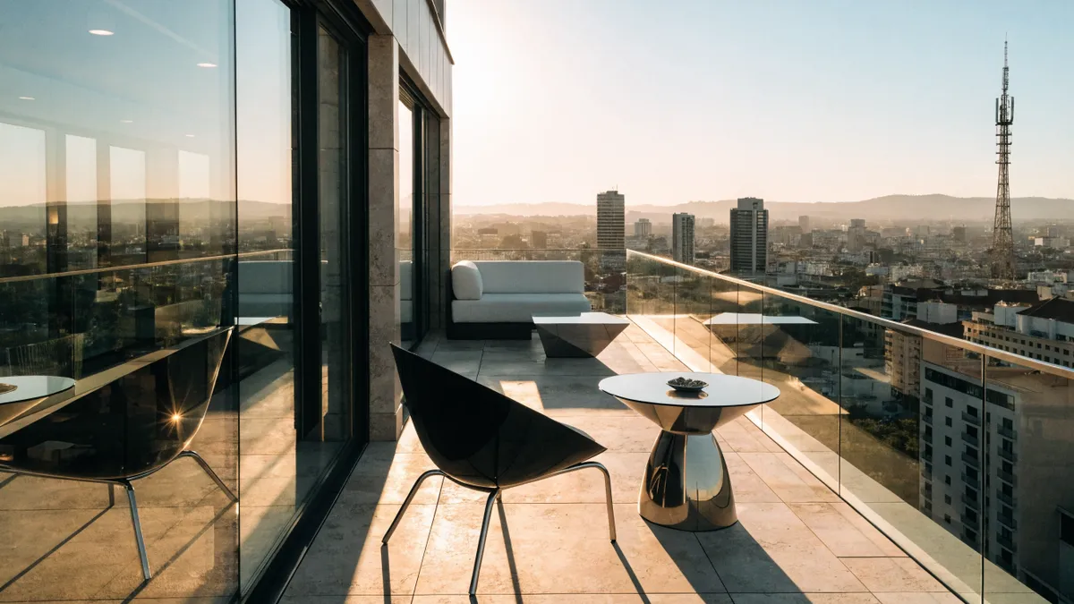 Upscale Valencia penthouse terrace at golden hour
