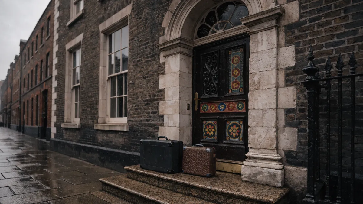 Suitcases on the steps of a Georgian doorway in Dublin