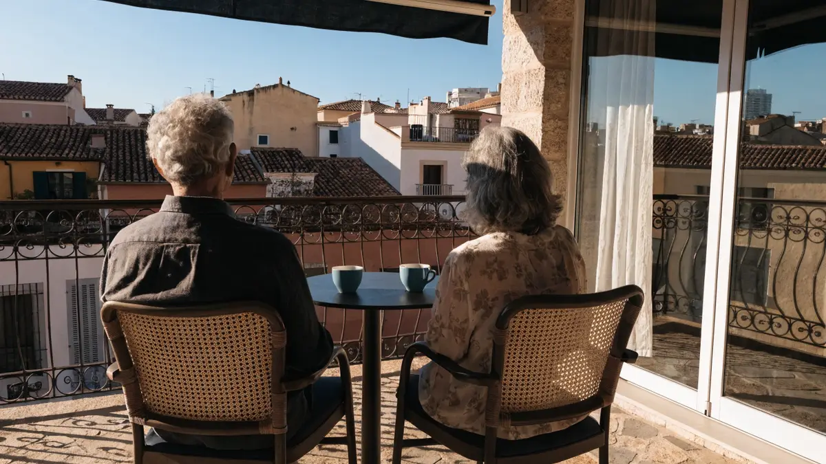 Couple relaxing with coffee on a Valencia terrace
