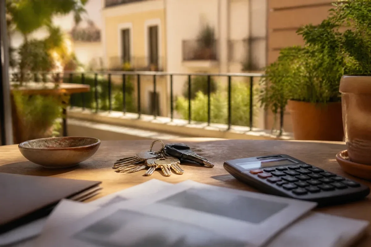 Une clé de location et des documents fiscaux, représentant ce que l'Espagne taxe chez les non-résidents