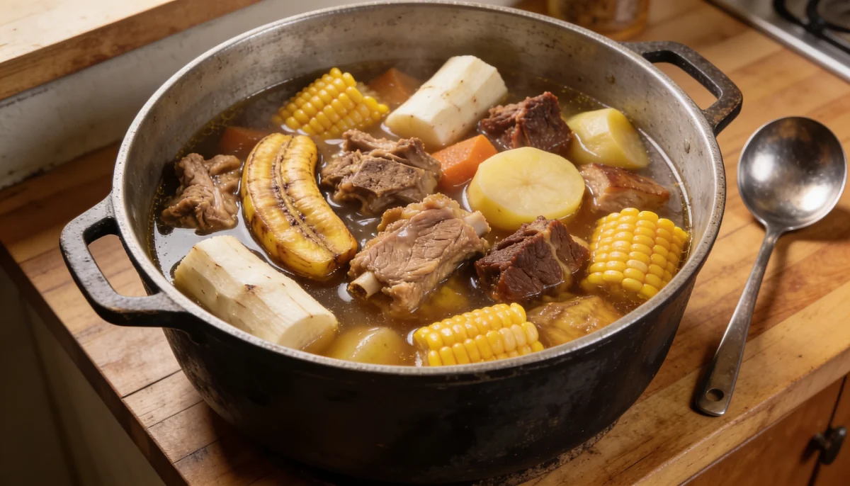 Sancocho dominicano, guiso contundente de carnes y tubérculos, preparado por un chef privado en Valencia