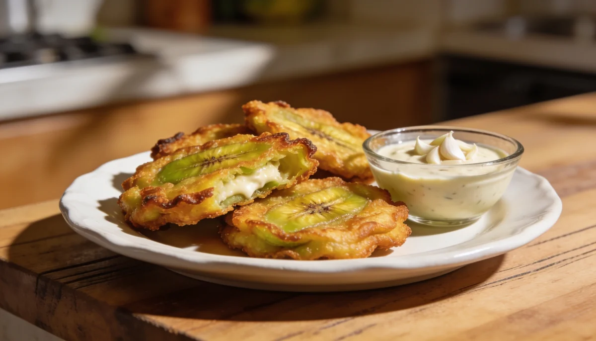 Tostones dominicanos, plátano verde frito dos veces, preparado por un chef privado en Valencia
