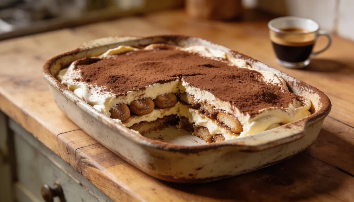 Tiramisu maison avec des couches de mascarpone et de biscuits imbibés d'espresso, préparé par un chef privé à Valencia