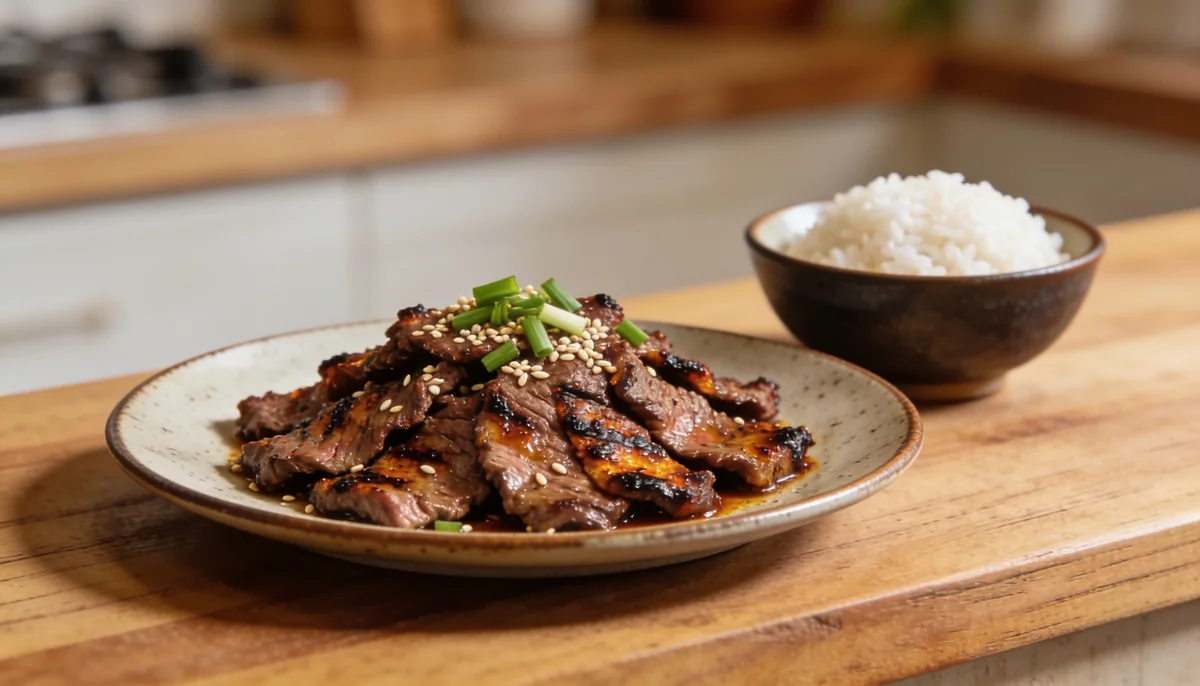 Bulgogi coreano, ternera marinada a la plancha, preparado por un chef privado en Valencia