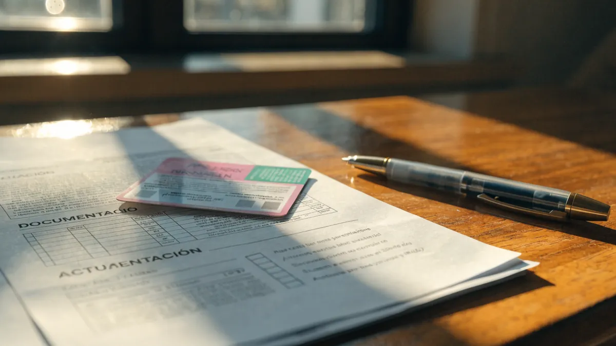 UK photocard licence and Spanish exchange paperwork side by side on a desk