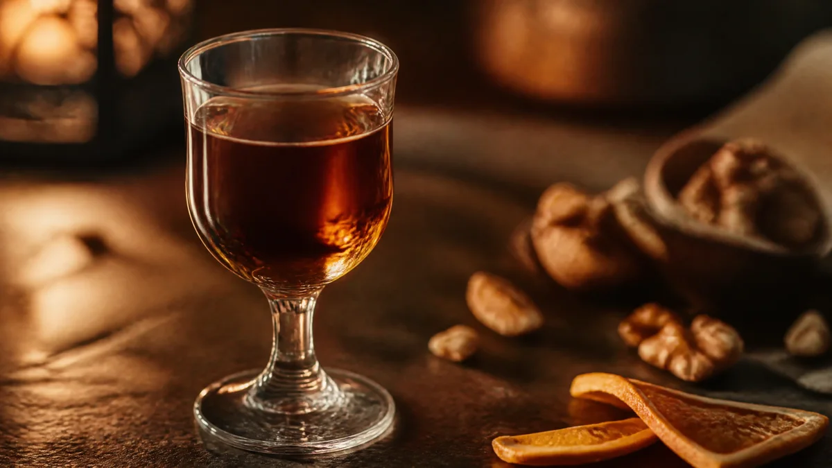 Verre de Fondillon ambré, le rare vin de dessert vieilli de la DO Alicante