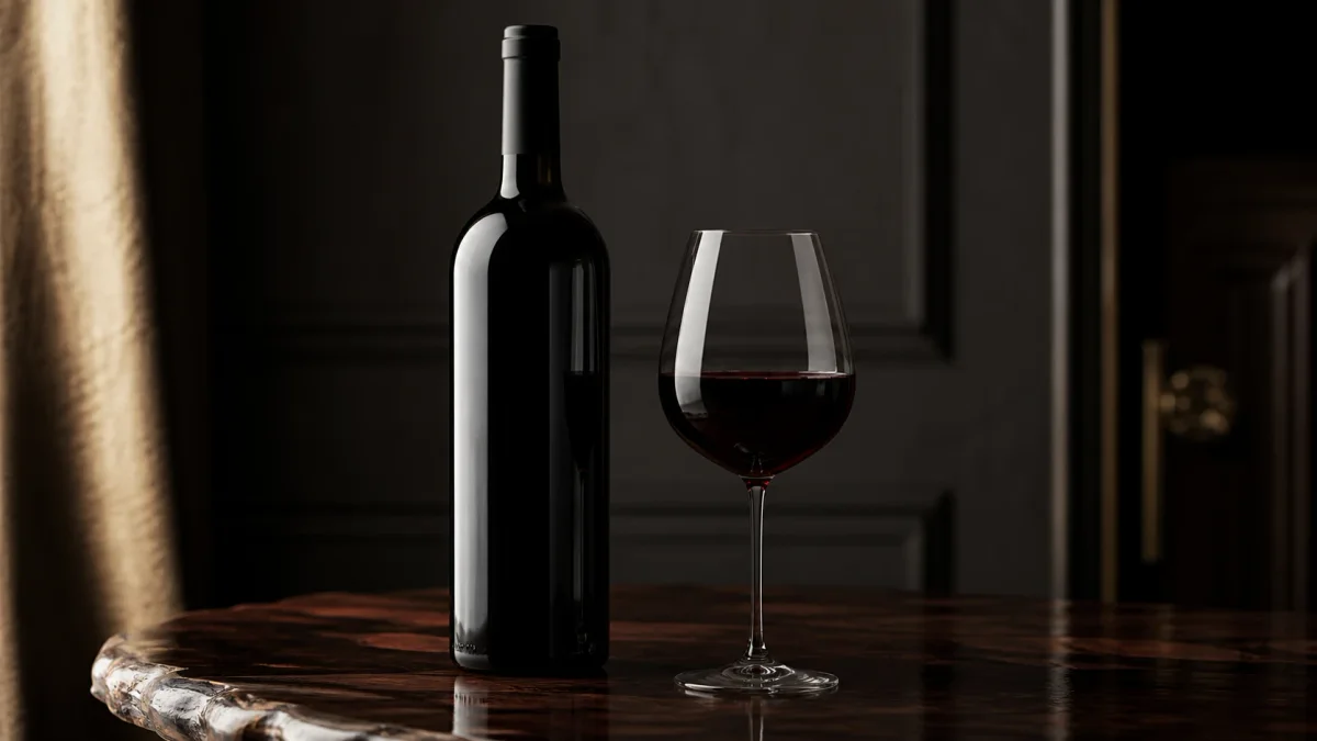 Pago-classified single-vineyard Bobal wine Valencia bottle and glass, premium Bobal grape red